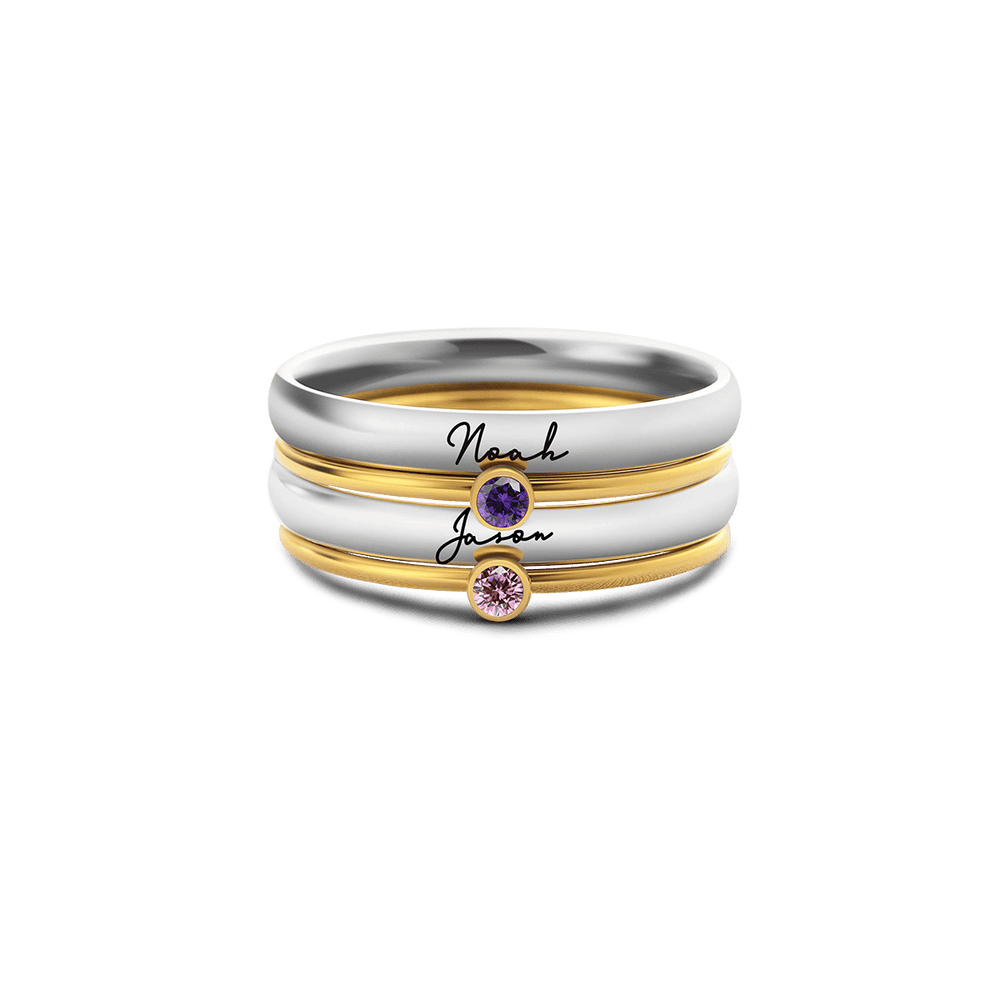 Stackable Birthstone Engraved Name Ring