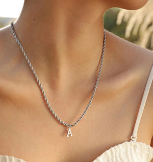 Classic Initial Necklace with Rope Chain Silver