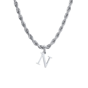 Classic Initial Necklace with Rope Chain Silver