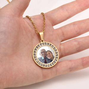 Engraved Photo Frame Pendant Chain Gold