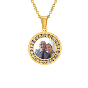 Engraved Photo Frame Pendant Chain Gold