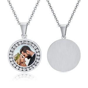 Engraved Photo Frame Pendant Chain Silver