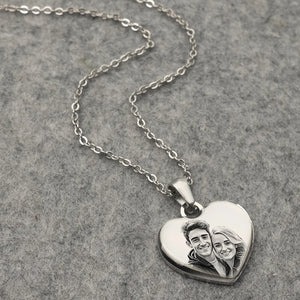 Engraved Photo Heart Necklace Chain Silver