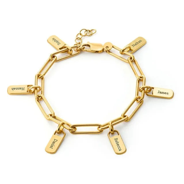 Paperclip Bracelet with Custom Name Charms Gold