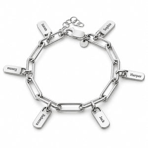 Paperclip Bracelet with Custom Name Charms Silver