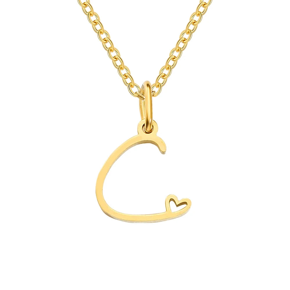 Paris Initial Necklace with Heart Accent
