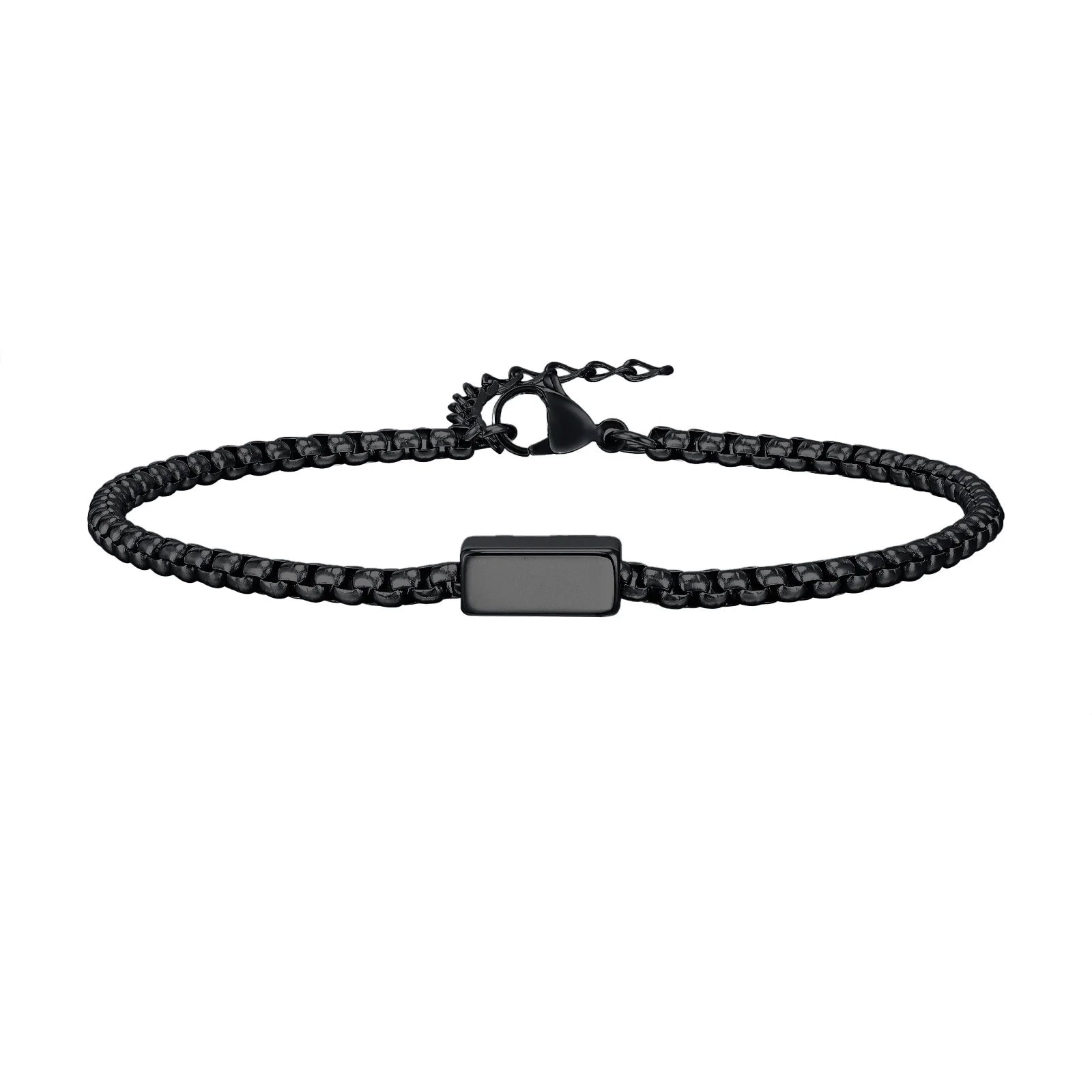 Box Chain Bracelet with Engraving - Black