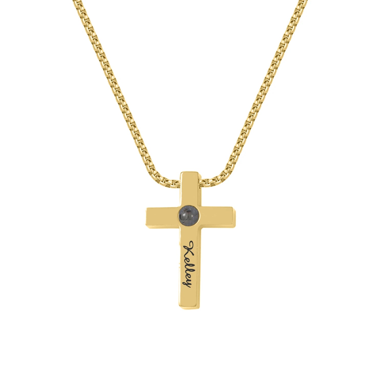 Engraved Cross Pendant Necklace with Photo Gold