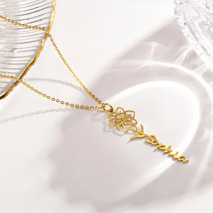 Birth Flower Name Necklace in gold