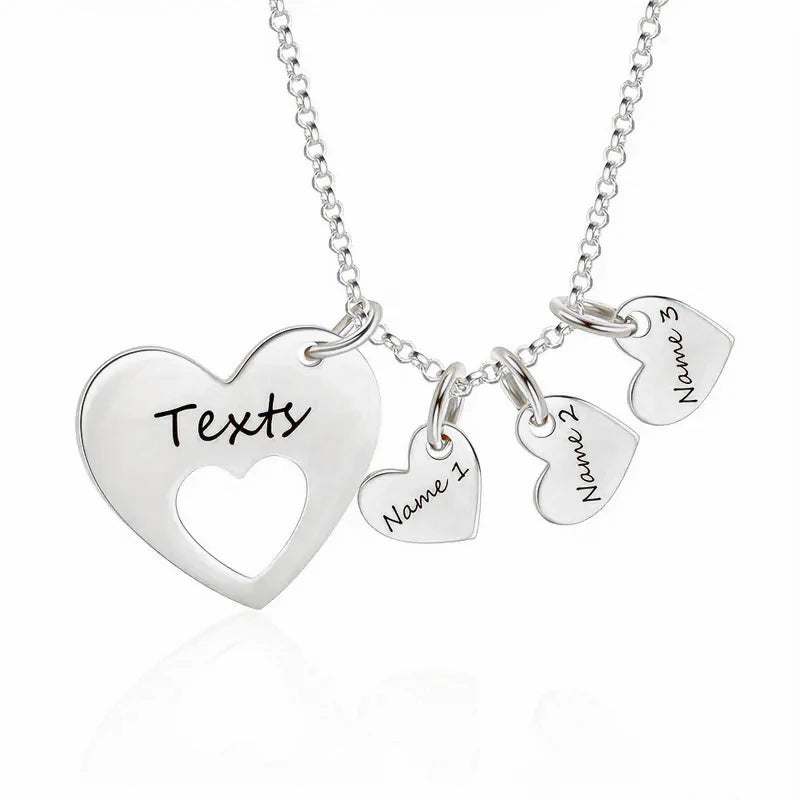 Mother and Children Heart Pendant Necklace Silver