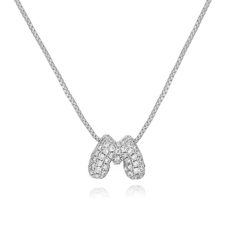 Mini Bubble Initial Necklace Sparkling Silver