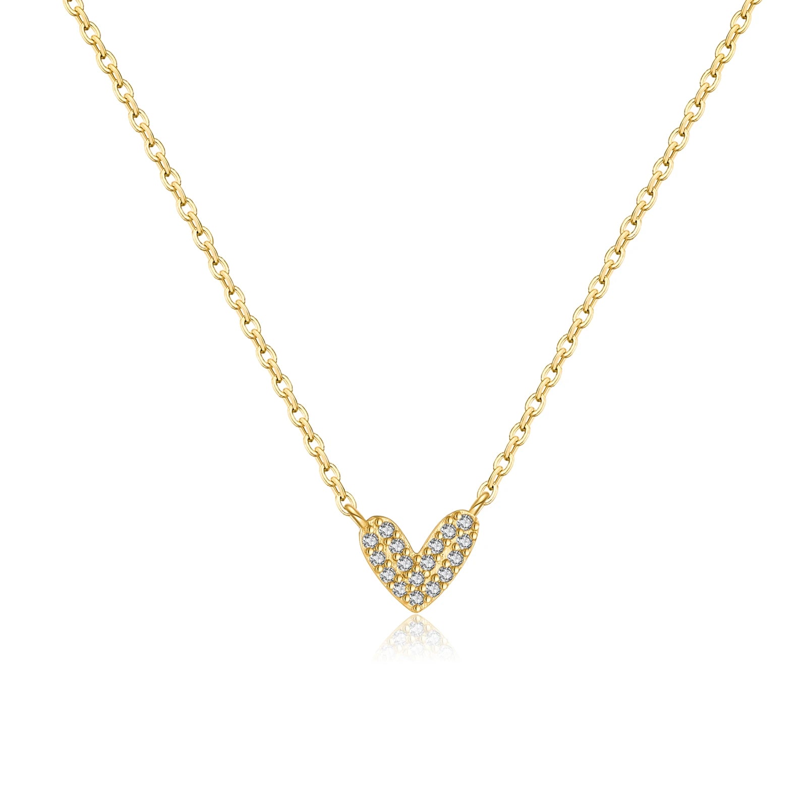 Heart Pendant Necklace Gold Zirkonia
