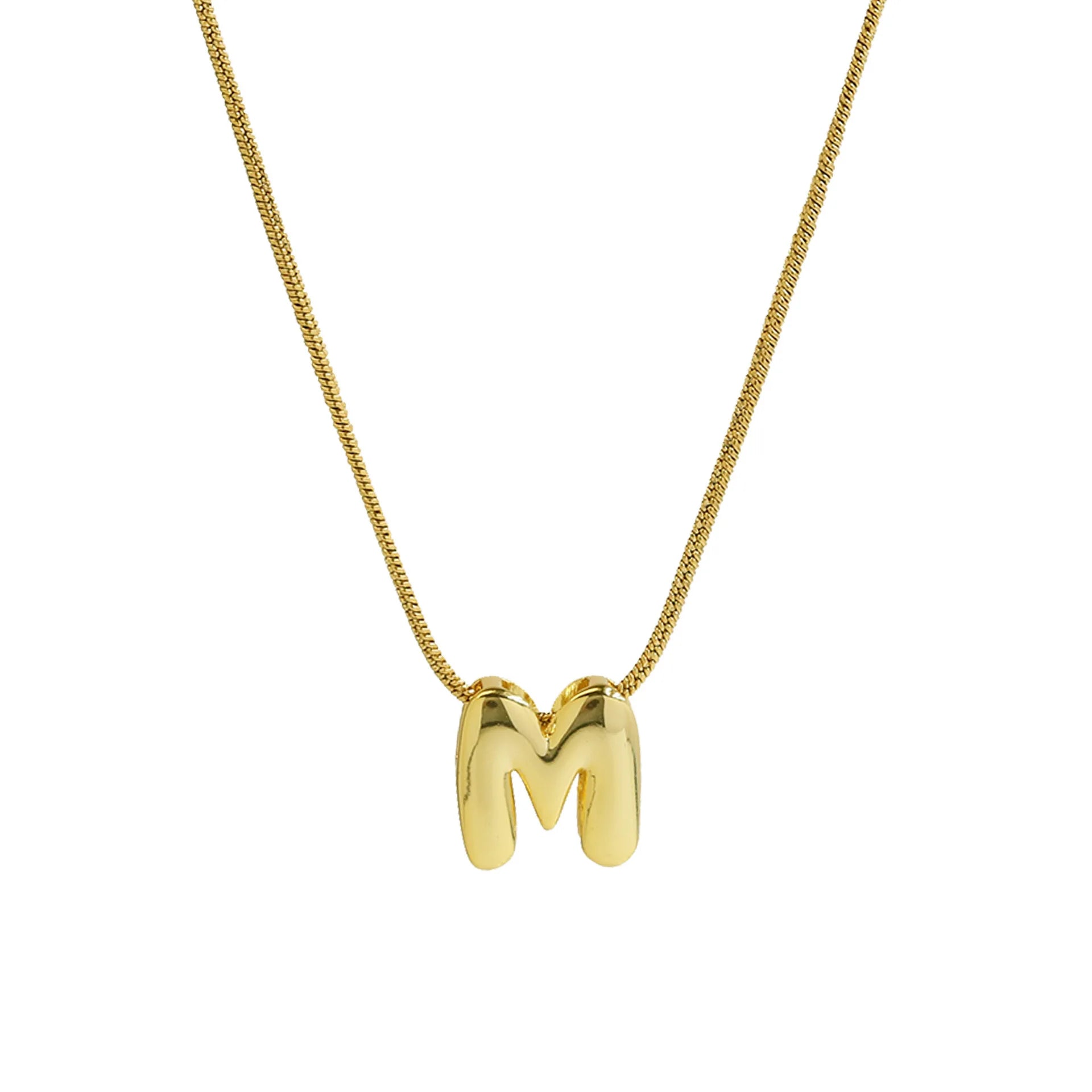 Mini Bubble Initial Necklace Gold Snake Chain