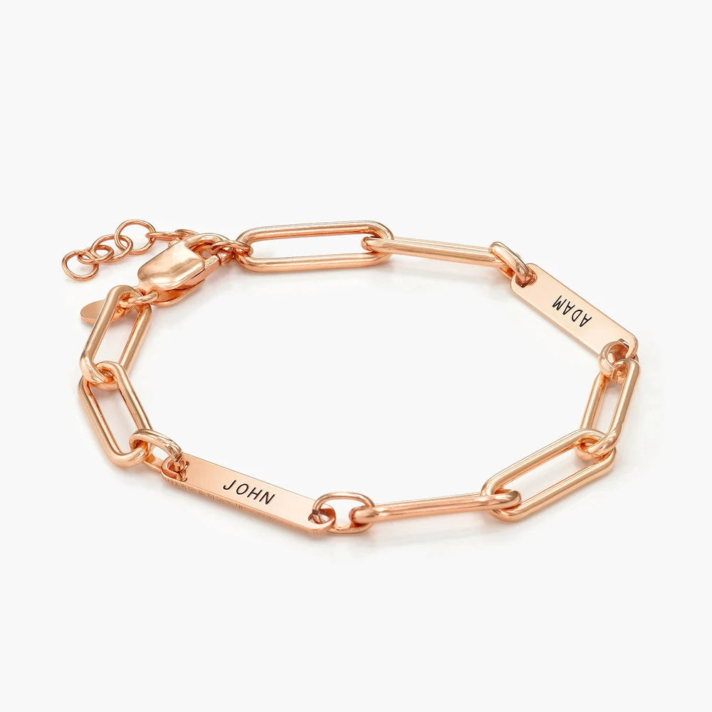 Paperclip Bracelet with Engraved Names Rose Gold