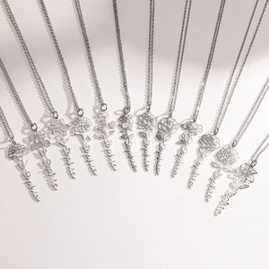Birth Flower Name Necklaces in silver for all twelve months