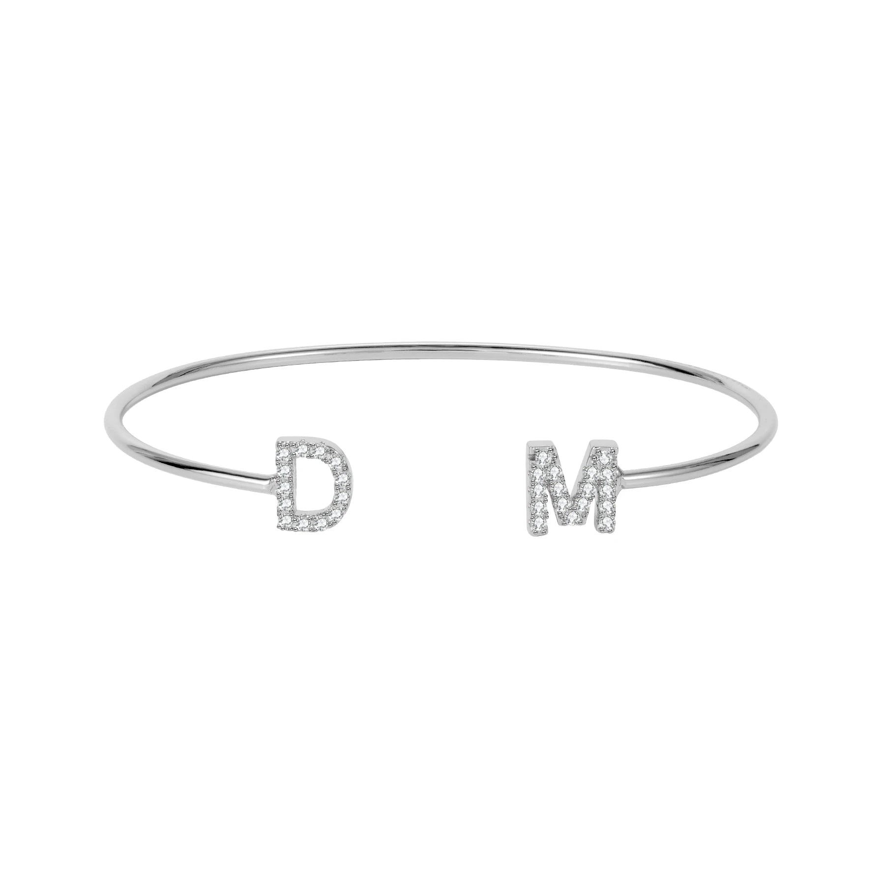 Dainty Double Initial Silver Cuff Bracelet