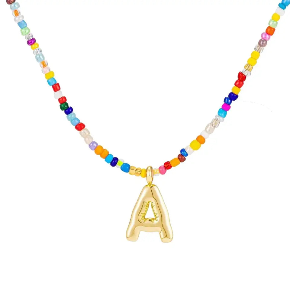 Bohemian Bubble Balloon Initial Necklace Beaded