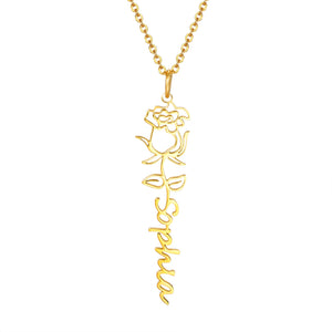 June rose birth flower name necklace