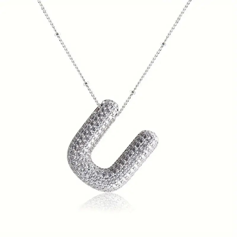 Sparkling Bubble Initial Necklace Silver
