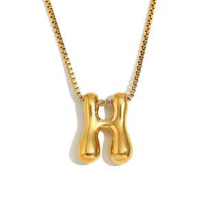 Gold Bold Bubble Initial Pendant Necklace with H Letter Pendant