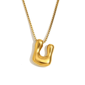 Gold Bold Bubble Initial Pendant Necklace with U Letter Pendant