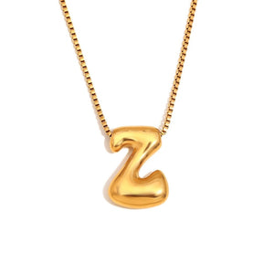 Gold Bold Bubble Initial Pendant Necklace with Z Letter Pendant