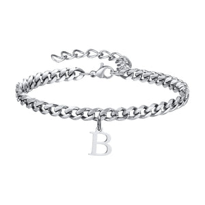 Silver Cuban link initial bracelet with the letter B