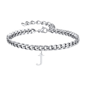 Silver Cuban link initial bracelet with the letter J