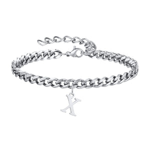 Silver Cuban link initial bracelet with the letter X