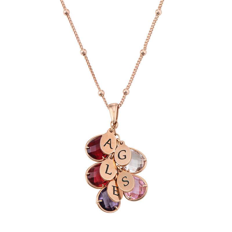 Birthstone Initials Necklace for Mom Rose Gold