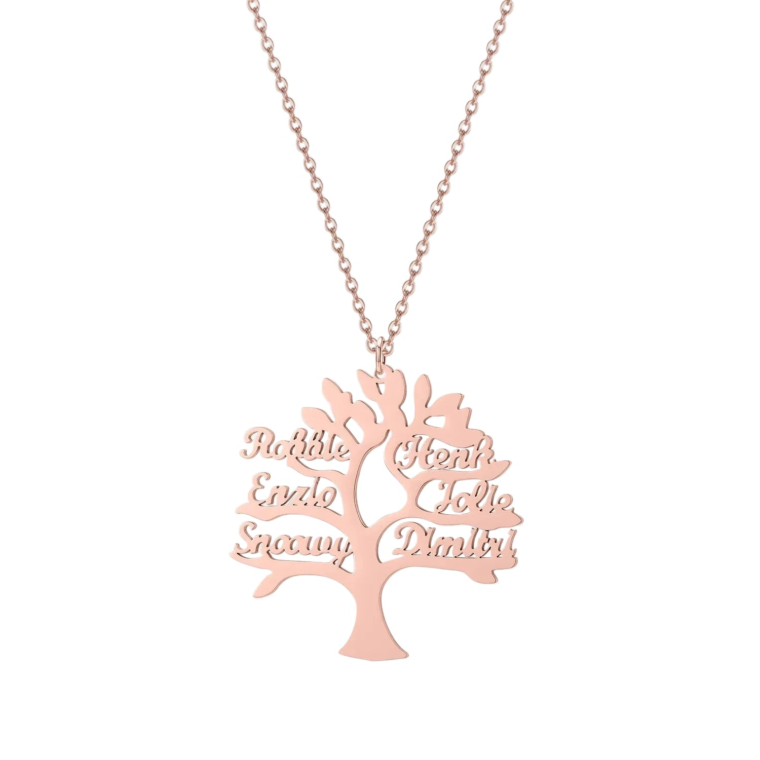 Family Tree Necklace with Names Rose Gold