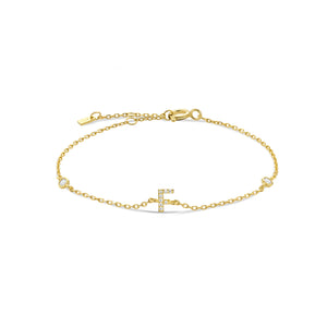 Gold dainty initial bracelet with the letter F