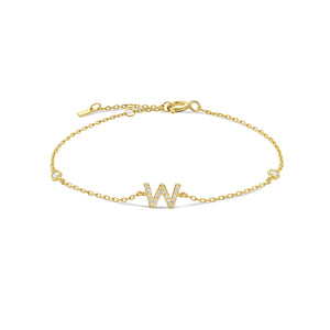 Gold dainty initial bracelet with the letter W