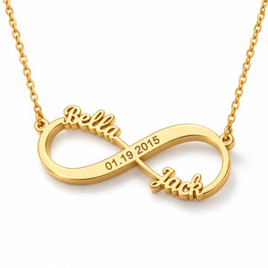 Infinite Love Necklace with Engraving in gold with two names and a date