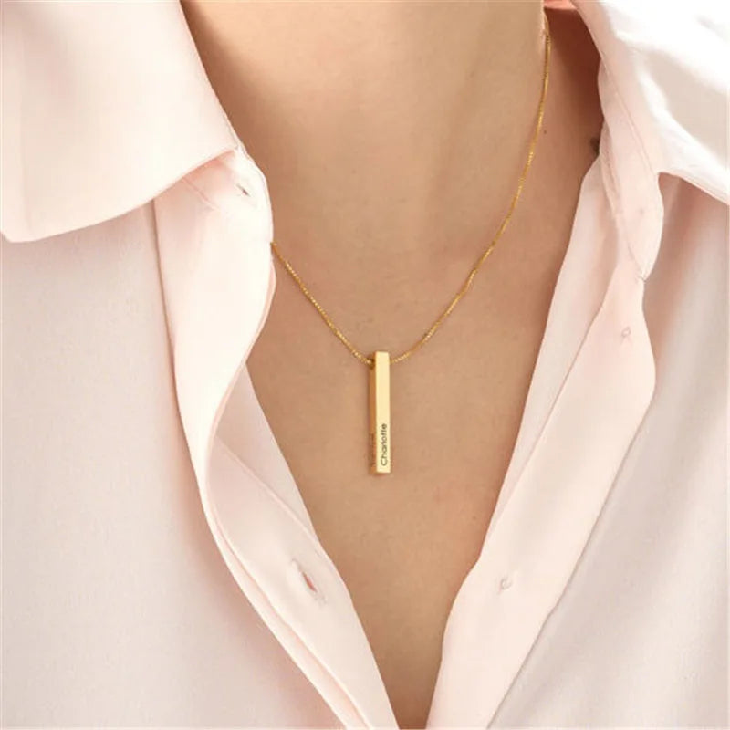 3D Bar Pendant Custom Name Necklace Gold