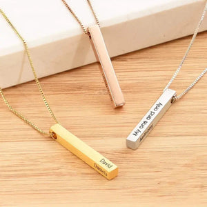 3D Bar Pendant Custom Name Necklace Gold