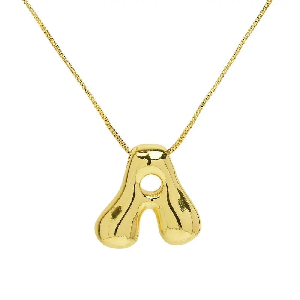 Bold Bubble Initial Pendant Necklace Gold Letter A