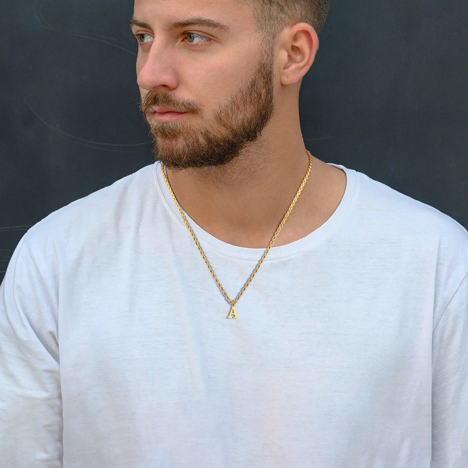 Classic Initial Necklace with Rope Chain Silver