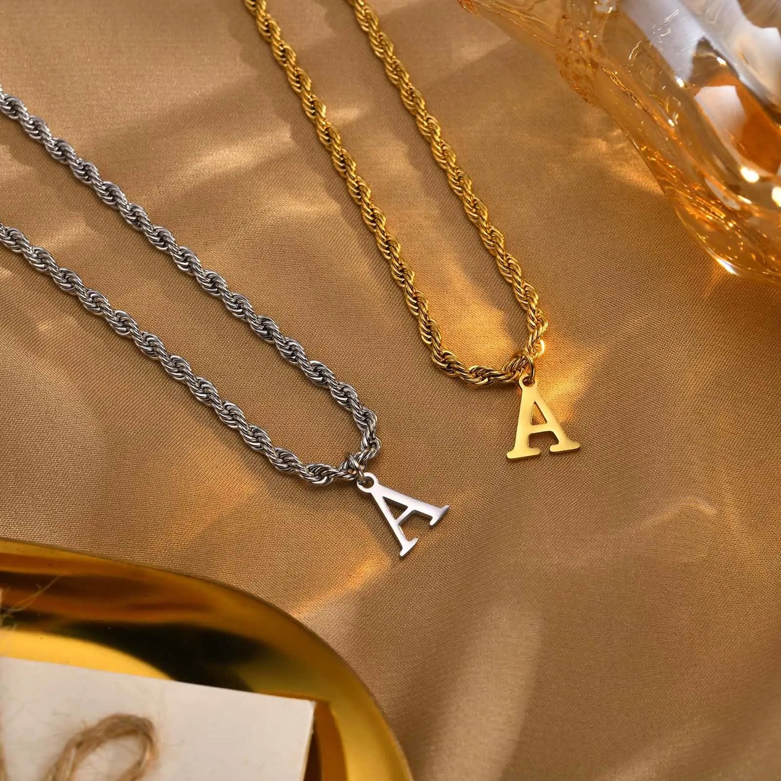 Classic Initial Necklace with Rope Chain Silver