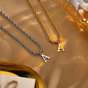 Classic Initial Necklace with Rope Chain Silver