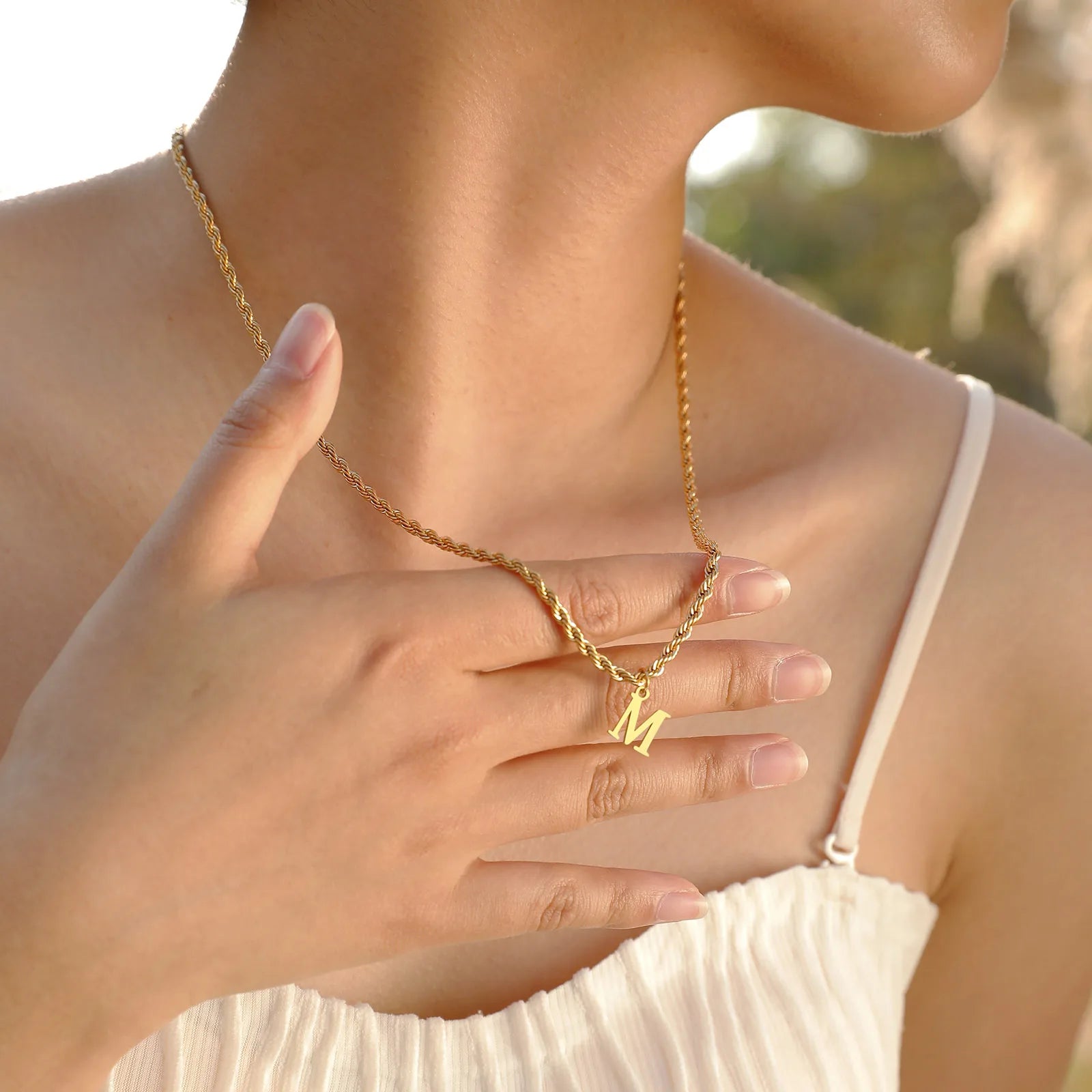 Classic Initial Necklace with Rope Chain Silver