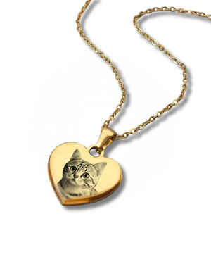 Engraved Photo Heart Necklace Chain Gold