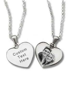 Engraved Photo Heart Necklace Chain Silver