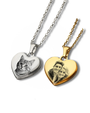 Engraved Photo Heart Necklace Chain Silver