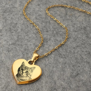 Engraved Photo Heart Necklace Chain Silver