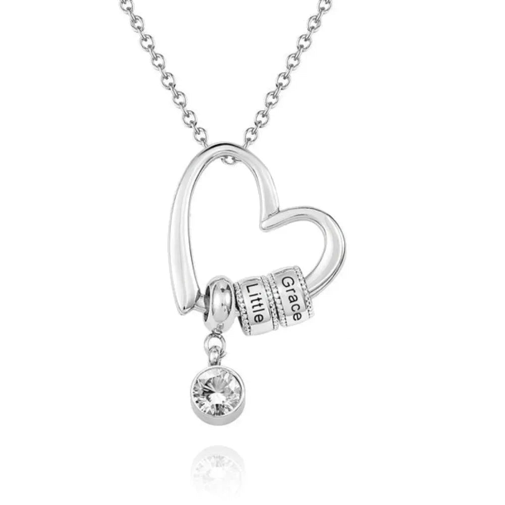 Hart Hanger Ketting met Gegraveerde Kralen & Geboortesteen Zilver
