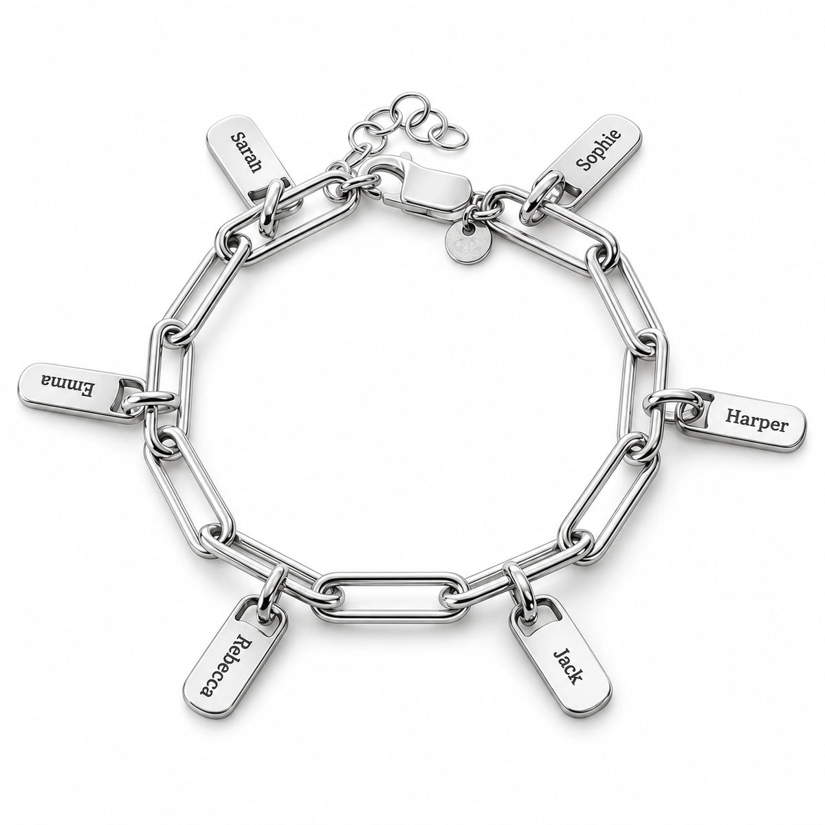 Paperclip Bracelet with Custom Name Charms Silver