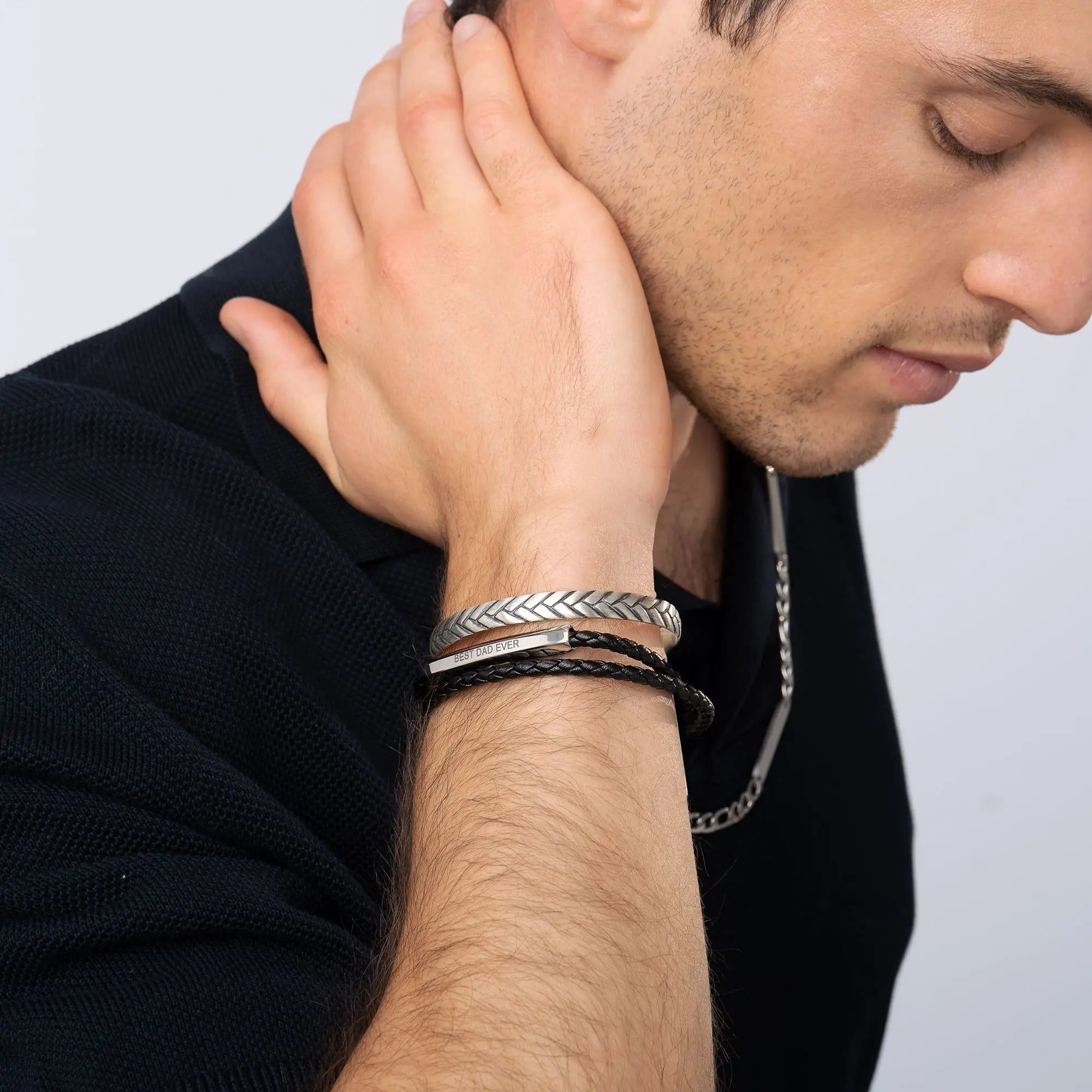 Personalized Double-Layer Leather Bracelet Brown