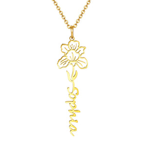 February violet birth flower name necklace
