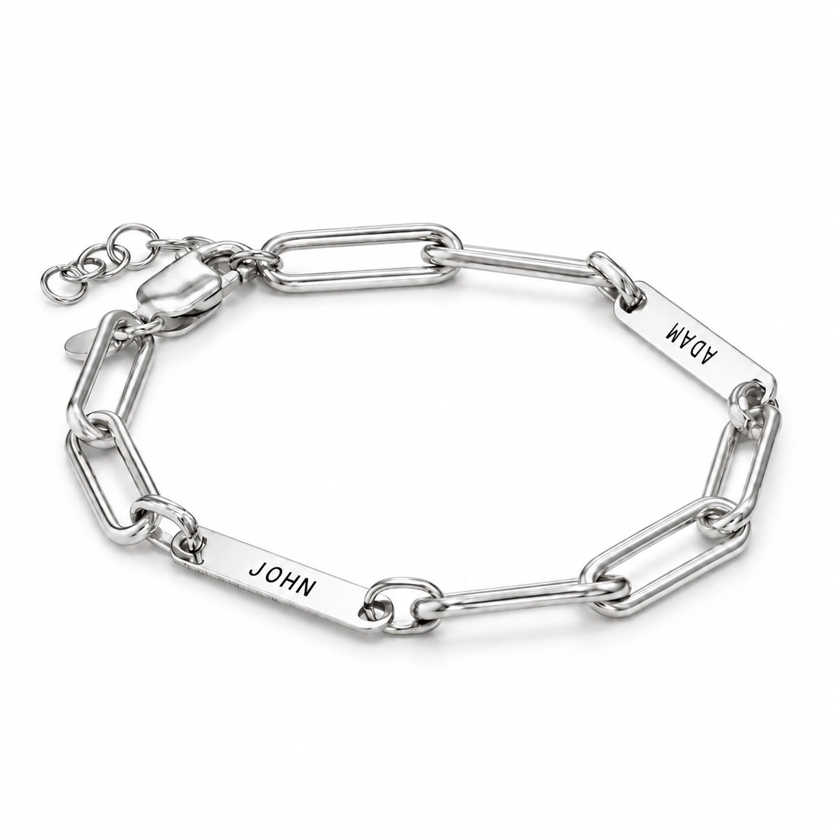 Paperclip Bracelet with Engraved Names Silver